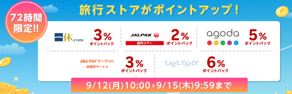 2022年9月旅行ストアが72時間ポイントアップイベントの解説